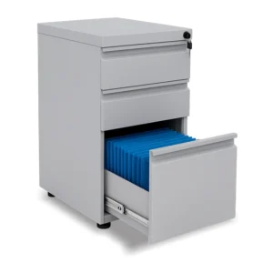 Archivador metálico 2x1 de Magru S.A.S, elaborado en acero cold rolled calibre 22 y acabado en pintura electrostática horneada que garantiza durabilidad y resistencia a la corrosión. Incluye una gaveta carpetero y dos cajones auxiliares con correderas metálicas, sistema de cerradura frontal con bloqueo lateral, niveladores ajustables y diseño compacto ideal para oficinas, call centers e instituciones educativas en Bogotá y toda Colombia.