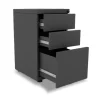 Archivador metálico 2x1 frente plano color grafito con gavetas abiertas, correderas metálicas de extensión parcial y cerradura frontal de bloqueo lateral