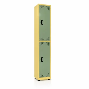 Locker metálico 2 puestos vertical en acero cold rolled calibre 22, puertas con porta candado y ventilación, niveladores de piso y pintura electroestática, fabricado por Magru S.A.S. en Bogotá