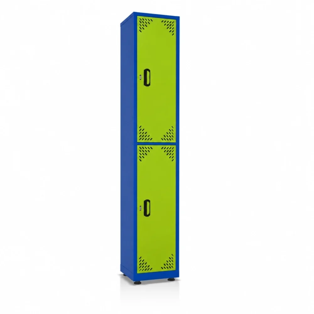 Locker metálico 2 puestos vertical en acero cold rolled calibre 22, puertas con porta candado y ventilación, niveladores de piso y pintura electroestática, fabricado por Magru S.A.S. en Bogotá