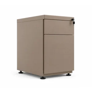 Archivador metálico Arturito frente plano color taupe, con niveladores ajustables en altura, gaveta carpetero y cajón auxiliar con cerradura
