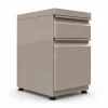 Archivador metálico Arturito frente con manija, color taupe micro, con niveladores ajustables en altura, gaveta carpetero y cajón auxiliar con cerradura