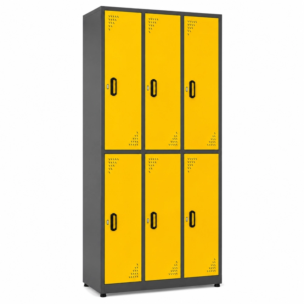 Locker metálico 6 puestos vertical en acero cold rolled calibre 22, puertas con porta candado y ventilación, niveladores de piso y pintura electroestática, fabricado por Magru S.A.S. en Bogotá