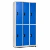 Locker metálico 6 puestos vertical en acero cold rolled calibre 22, puertas con porta candado y ventilación, niveladores de piso y pintura electroestática, fabricado por Magru S.A.S. en Bogotá