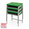 Pupitre unipersonal clase 1 para jardín infantil y preescolar fabricado bajo la Norma ICONTEC NTC 4641 en Colombia, superficie en polipropileno y estructura metálica apilable.