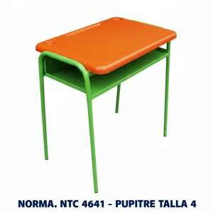 Pupitre unipersonal Talla 4 para preescolar fabricado bajo la norma Icontec NTC 4641, superficie plástica color azul y estructura metálica, ideal para colegios e instituciones educativas en Colombia.