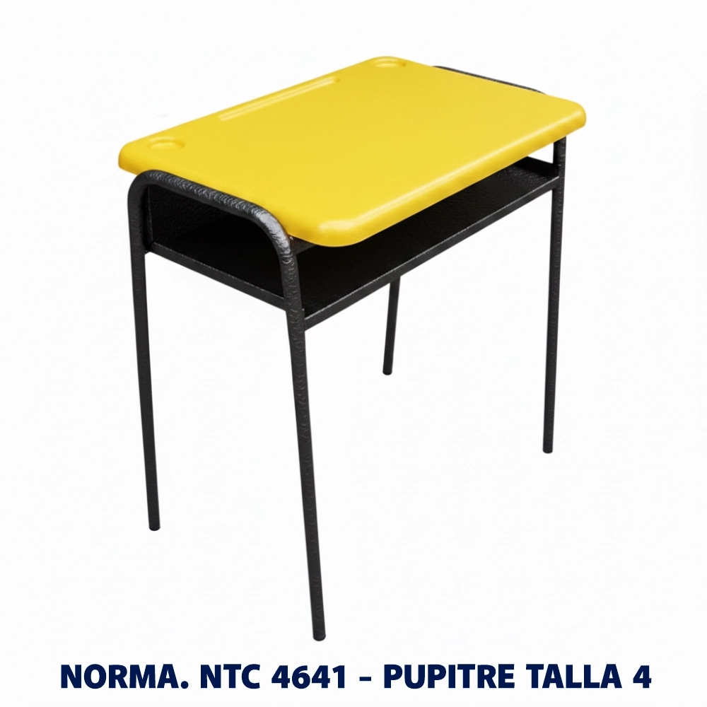 Pupitre Unipersonal Talla 4 NTC 4641 | Magru S.A.S. Pupitre unipersonal Talla 4 para preescolar fabricado bajo la norma Icontec NTC 4641, superficie plástica color azul y estructura metálica, ideal para colegios e instituciones educativas en Colombia.