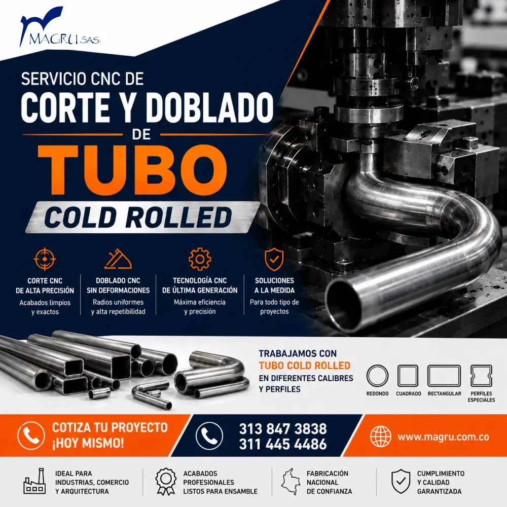 Servicio de corte láser de metal en Bogotá. Corte de láminas Cold Rolled calibres 24, 22, 20, 18, 16 y 14, y Hot Rolled de 3 mm, 4 mm, 6 mm, 5/16" y 3/8". Desde $75 pesos por segundo. No incluye el material.