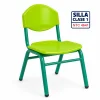 Silla Unipersonal clase 1 fabricada por Magru S.A.S bajo la norma NTC 4641 de Icontec con asiento y espaldar en plástico azul y estructura metálica gris para jardín infantil y preescolar.