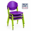 Silla Unipersonal clase 1 fabricada por Magru S.A.S bajo la norma NTC 4641 de Icontec con asiento y espaldar en plástico azul y estructura metálica gris para jardín infantil y preescolar.