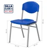 Silla escolar Clase 4 fabricada bajo la norma NTC 4641 con asiento y espaldar en polipropileno azul y estructura metálica para colegios, escuelas, bibliotecas y auditorios en Colombia.