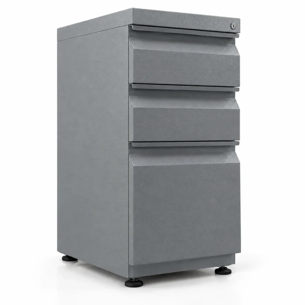 Archivador metálico 2x1 slim color gris oscuro con dos cajones papeleros y un cajón archivador