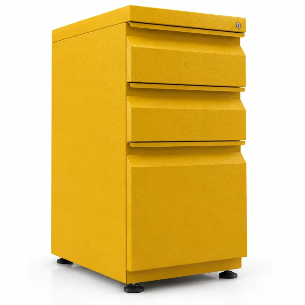 Archivador metálico 2x1 slim color amarillo con dos cajones papeleros y un cajón archivador